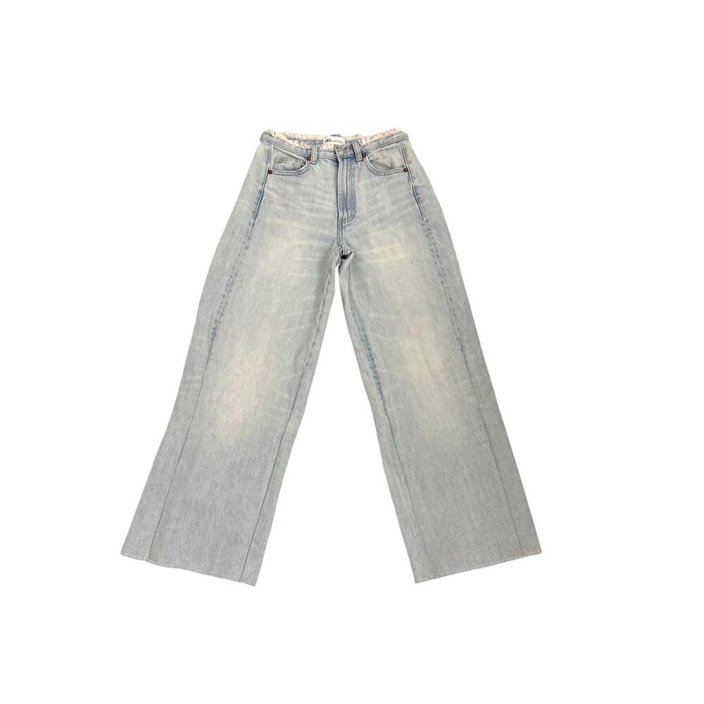 ZARA Vintage Wash Wide Leg Baggy Light Blue Faded Denim Jeans Size 0